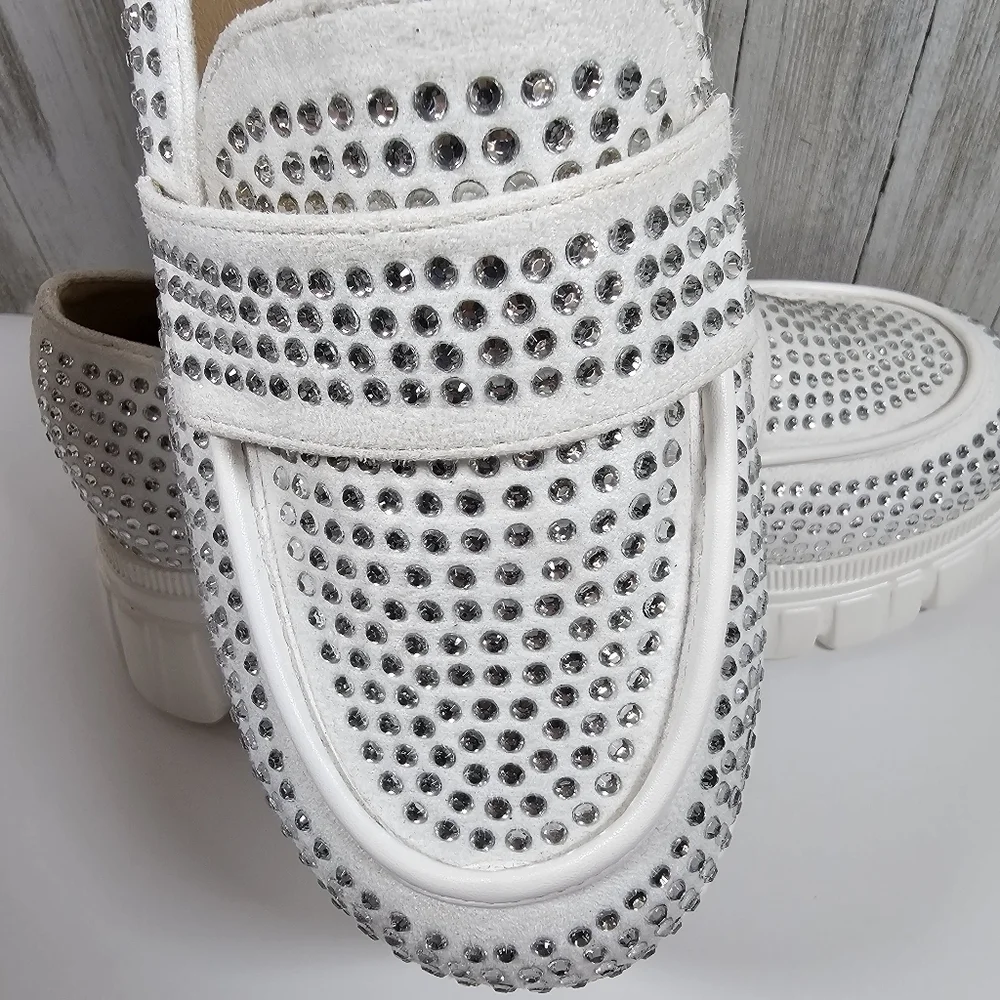 Vegan NEW white jeweled chunky platform lightweight man made y2k size 7.5